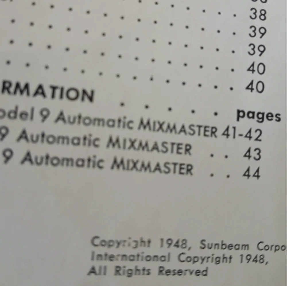 Vintage Sunbeam Automatic Mixmaster, 1948 Edition in Classic White Booklet